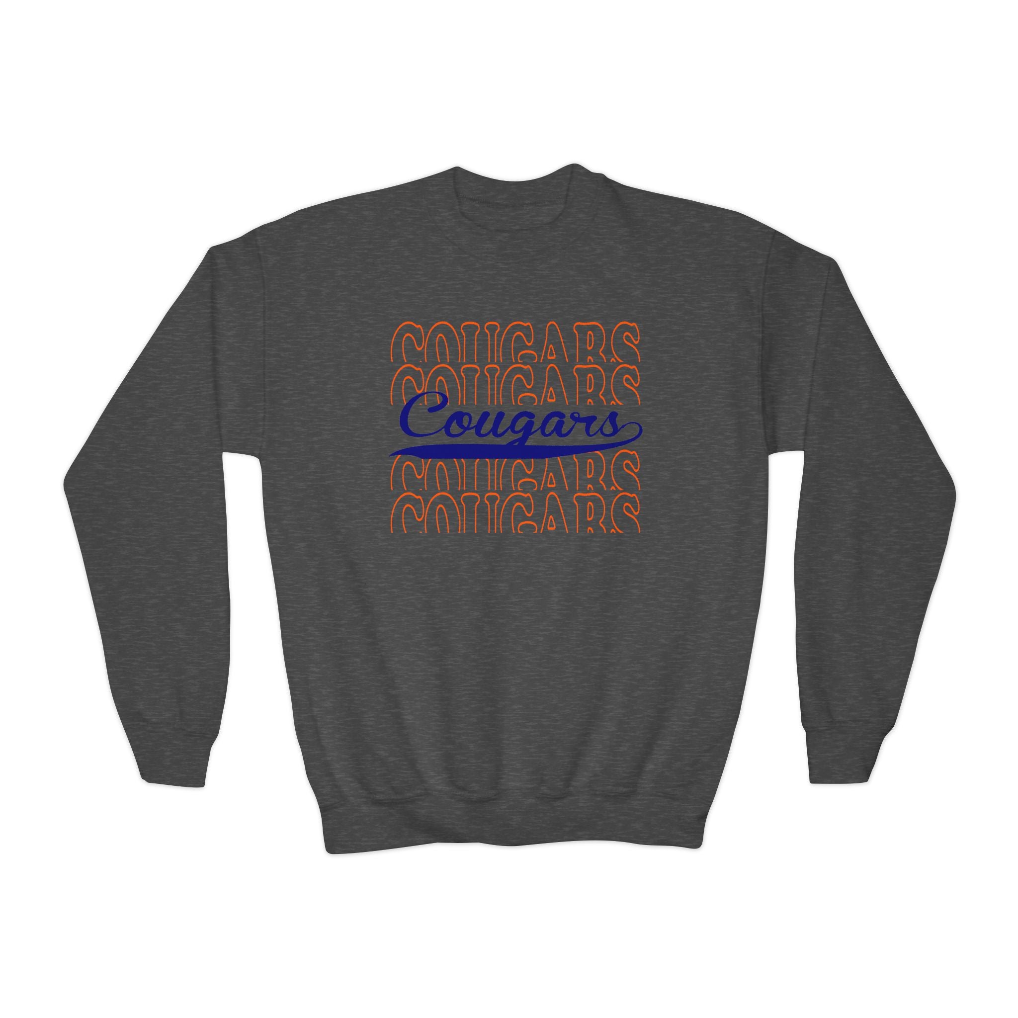 Youth Cougars Crewneck Sweatshirt — Retro Script School Team Pullover