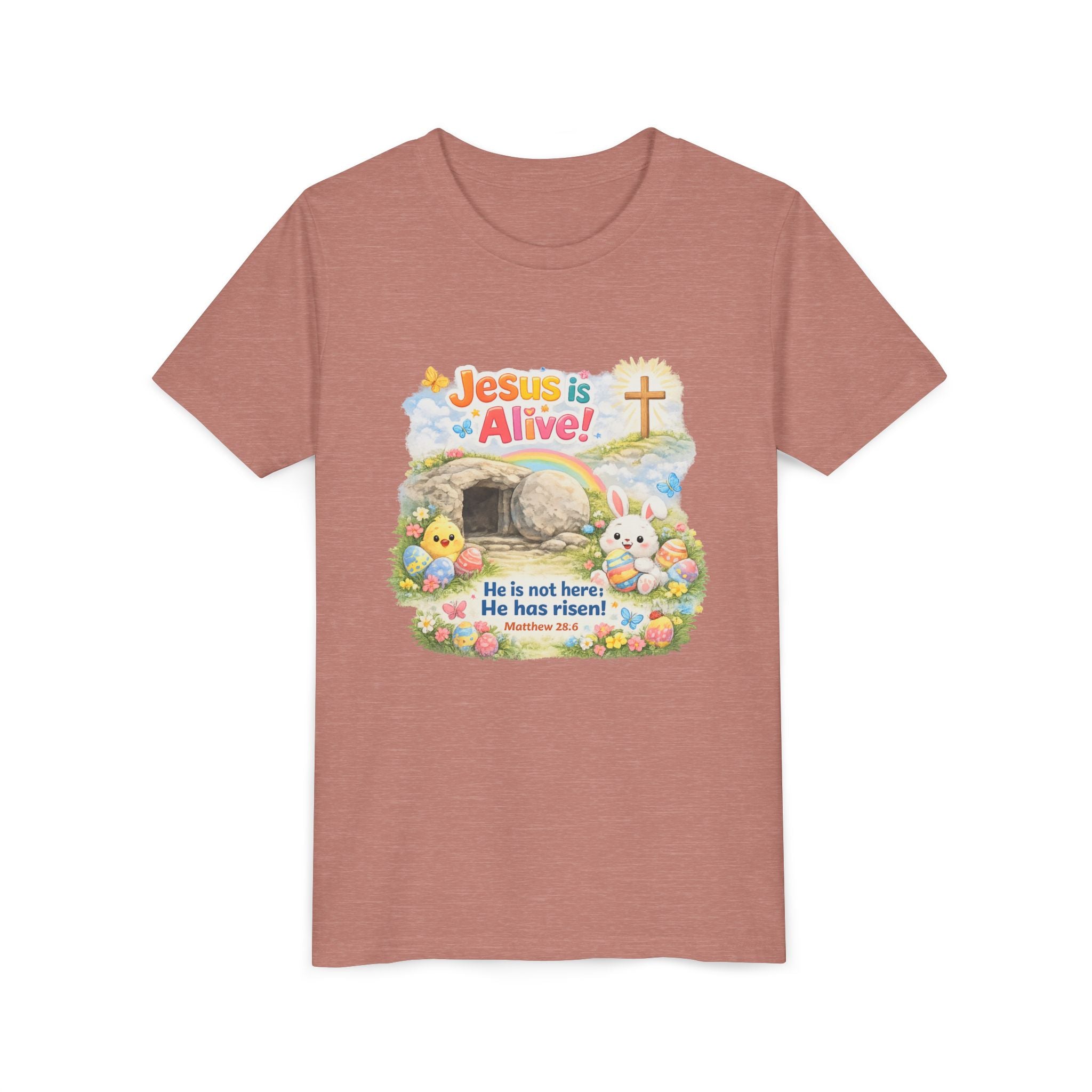 Youth Tee — "Jesus is Alive! He is not here; He has risen" Easter Kids T‑Shirt