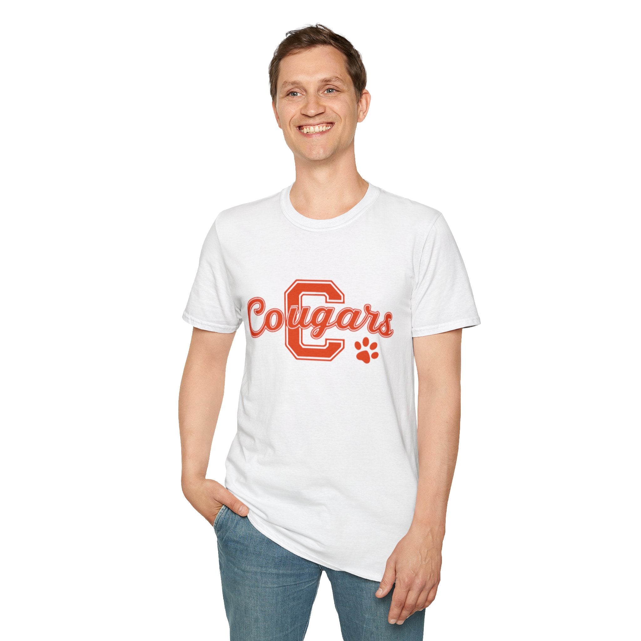 Cougars Retro C Letter T-Shirt — Vintage Script Paw School Spirit Tee